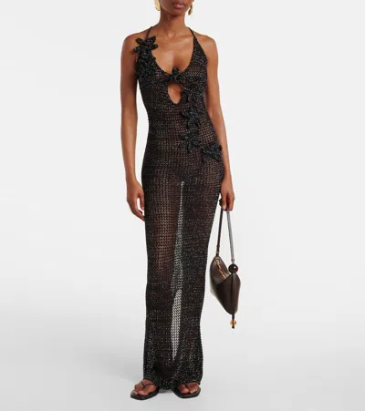Bananhot Hilsa Glitter Open-knit Maxi Dress In Black