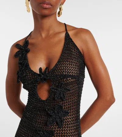 Bananhot Hilsa Glitter Open-knit Maxi Dress In Black