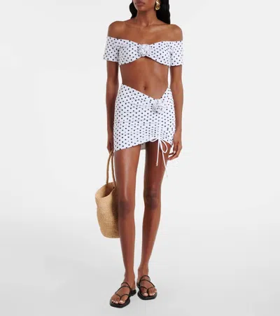 Bananhot Stefani Polka-dot Ruched Miniskirt In White