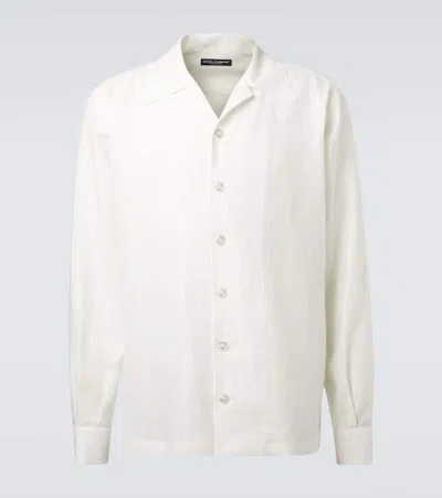 Dolce & Gabbana Linen Canvas Bowling Shirt In White