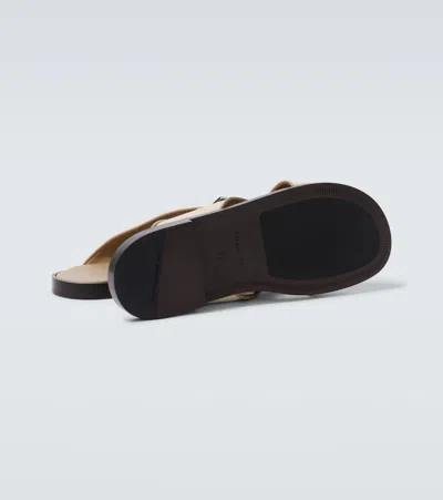 Dolce & Gabbana Dg Leather-trimmed Canvas Slides In Neutral