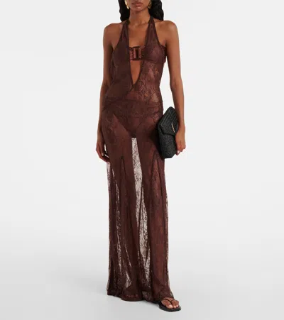 Adriana Degreas Open-back Sheer Lace Maxi Dress In Black