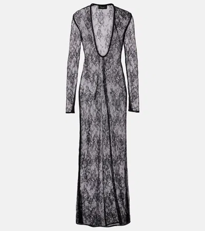 Adriana Degreas Sheer Lace Maxi Dress In Black