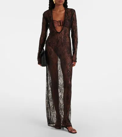 Adriana Degreas Sheer Lace Maxi Dress In Black