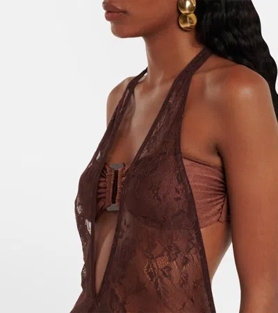 Adriana Degreas Open-back Sheer Lace Maxi Dress In Black