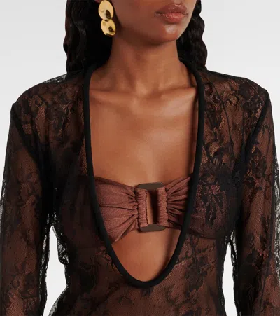 Adriana Degreas Sheer Lace Maxi Dress In Black