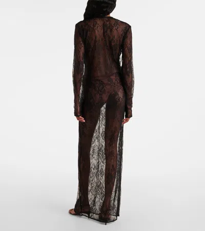 Adriana Degreas Sheer Lace Maxi Dress In Black