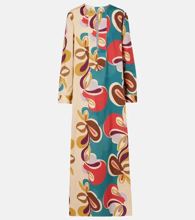 Adriana Degreas Floral Cotton-blend Kaftan In Neutral