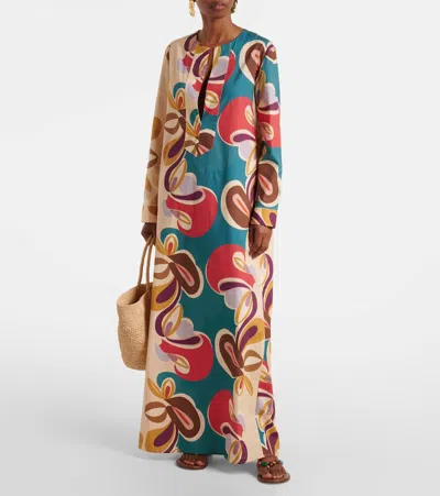 Adriana Degreas Floral Cotton-blend Kaftan In Neutral
