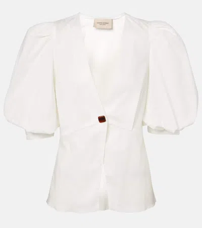 Adriana Degreas Solid Cropped Cotton Blouse In White