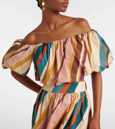 Adriana Degreas Cropped Striped Cotton-blend Blouse In Neutral