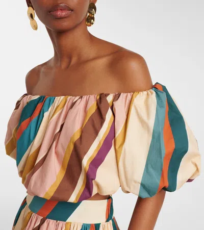 Adriana Degreas Cropped Striped Cotton-blend Blouse In Neutral
