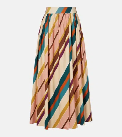 Adriana Degreas Striped Cotton-blend Maxi Skirt In Neutral