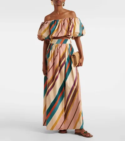 Adriana Degreas Striped Cotton-blend Maxi Skirt In Neutral