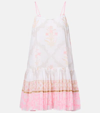 Juliet Dunn Floral Ruched Cotton Minidress In White
