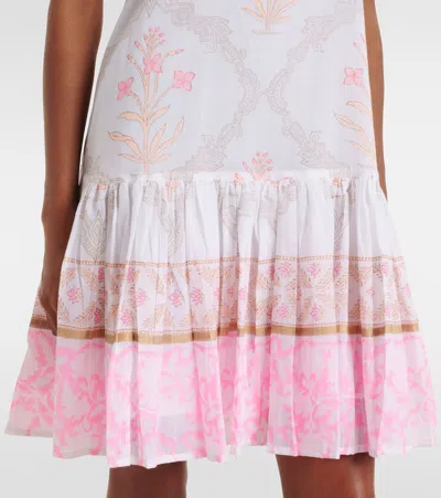 Juliet Dunn Floral Ruched Cotton Minidress In White