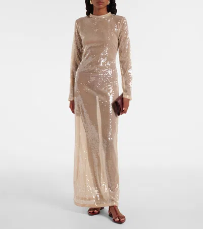 Adriana Degreas Sequined Sheer Maxi Dress In Neutral
