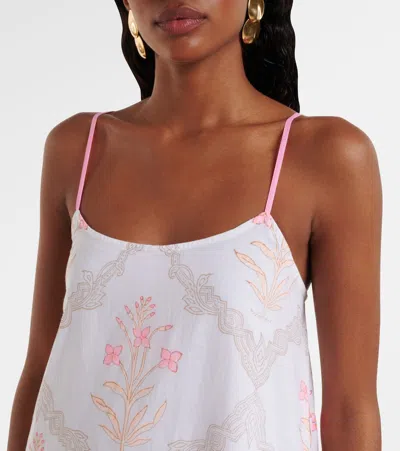 Juliet Dunn Floral Ruched Cotton Minidress In White