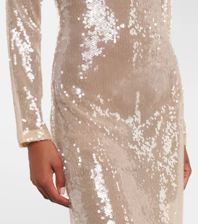 Adriana Degreas Sequined Sheer Maxi Dress In Neutral