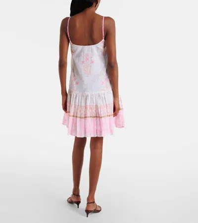 Juliet Dunn Floral Ruched Cotton Minidress In White