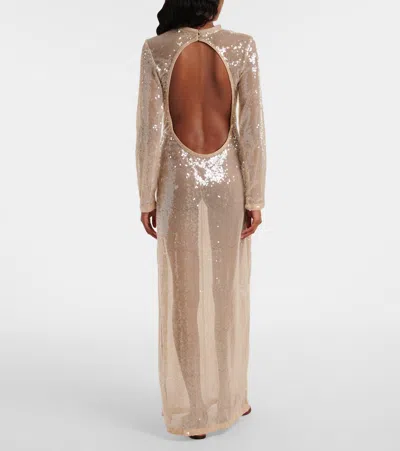 Adriana Degreas Sequined Sheer Maxi Dress In Neutral