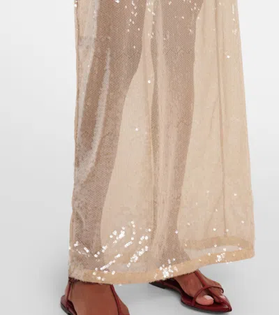 Adriana Degreas Sequined Sheer Maxi Dress In Neutral
