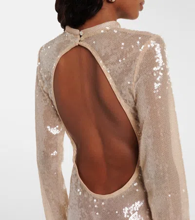 Adriana Degreas Sequined Sheer Maxi Dress In Neutral