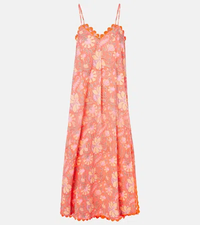 Juliet Dunn Floral Scalloped Cotton Slip Dress In Pink