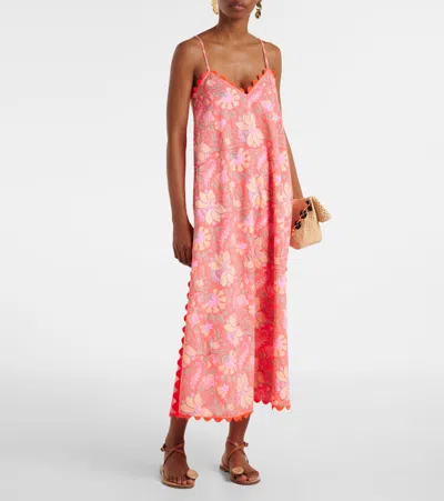 Juliet Dunn Floral Scalloped Cotton Slip Dress In Pink