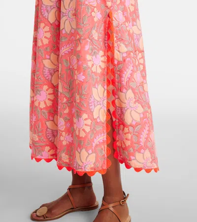 Juliet Dunn Floral Scalloped Cotton Slip Dress In Pink
