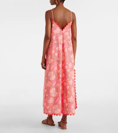 Juliet Dunn Floral Scalloped Cotton Slip Dress In Pink