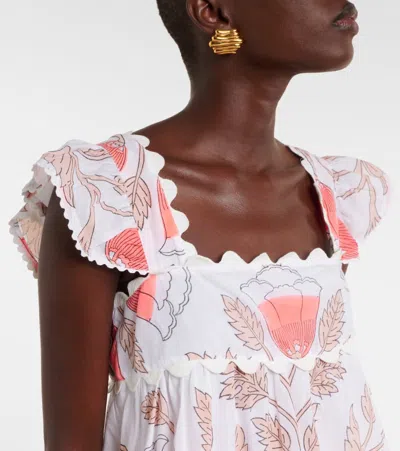 Juliet Dunn Printed Scalloped Cotton Top In White