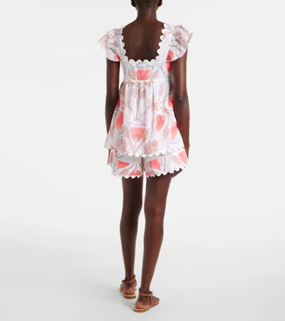 Juliet Dunn Printed Scalloped Cotton Top In White