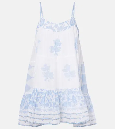 Juliet Dunn Printed Ruched Cotton Slip Dress In White