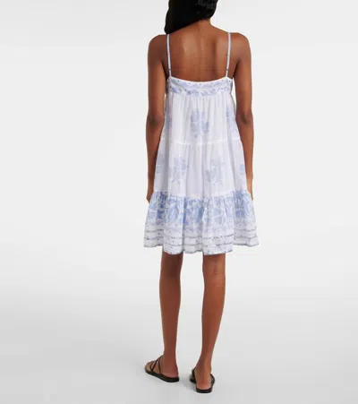 Juliet Dunn Printed Ruched Cotton Slip Dress In White