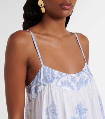 Juliet Dunn Printed Ruched Cotton Slip Dress In White