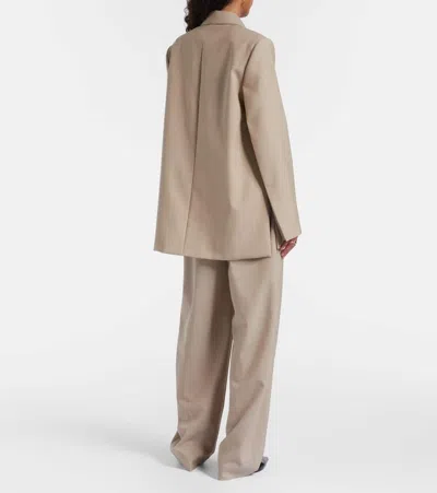 Sportmax Long Double-breasted Blazer With Arrow Lapel Collar In Neutral