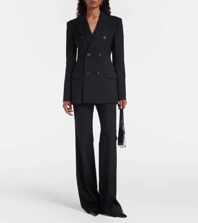 Sportmax Adamo Double Breasted Tailored Virgin Wool Blazer In Black
