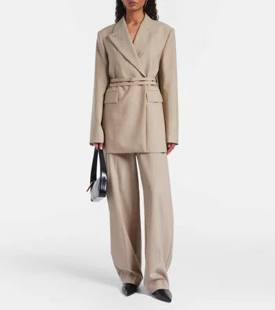 Sportmax Long Double-breasted Blazer With Arrow Lapel Collar In Neutral