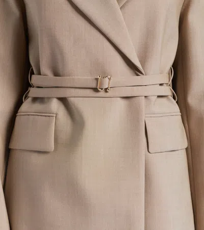 Sportmax Long Double-breasted Blazer With Arrow Lapel Collar In Neutral