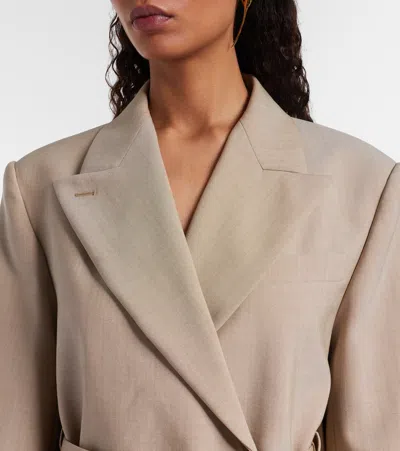 Sportmax Long Double-breasted Blazer With Arrow Lapel Collar In Neutral
