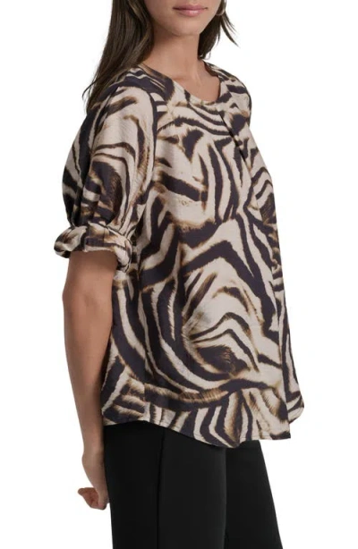Dkny Abstract Zebra Print Voile Top In Black