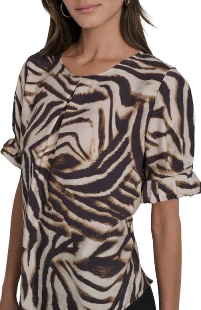 Dkny Abstract Zebra Print Voile Top In Black