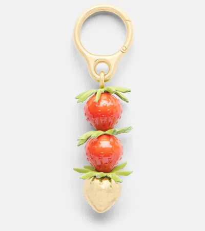 Loewe Strawberry Bag Charm In Acetate And Brass In Gold