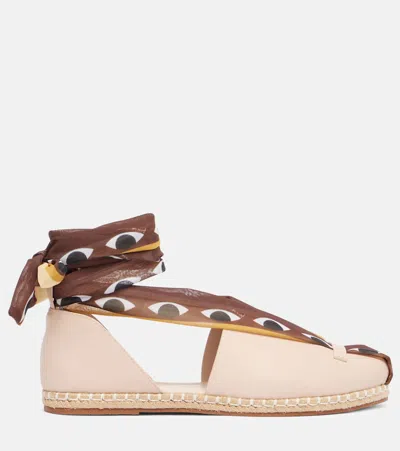 Farm Rio Lace-up Leather Espadrilles In Brown