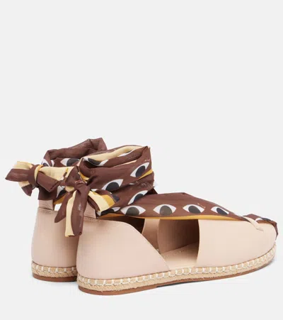 Farm Rio Lace-up Leather Espadrilles In Brown