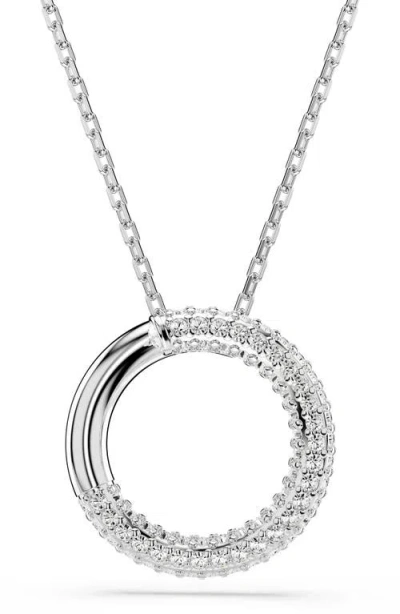 Swarovski Dextera Pendant Round Rhodium Shiny Crystal In Metallic