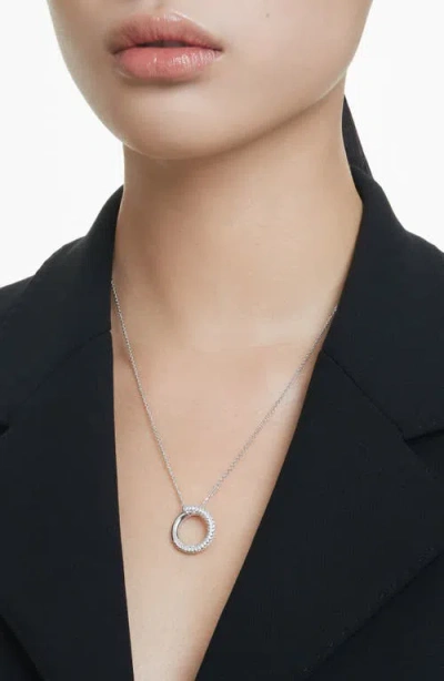 Swarovski Dextera Pendant Round Rhodium Shiny Crystal In Metallic