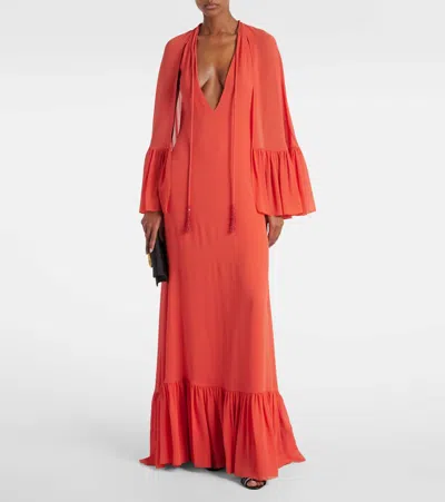 Valentino Caped Silk Georgette Maxi Dress In Red