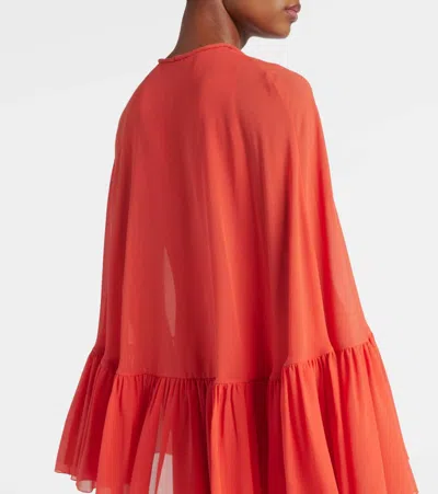 Valentino Caped Silk Georgette Maxi Dress In Red
